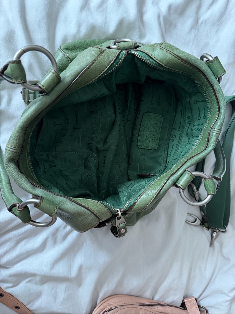 Vintage Fossil Green Leather Satchel Bag - Picture 4 of 5